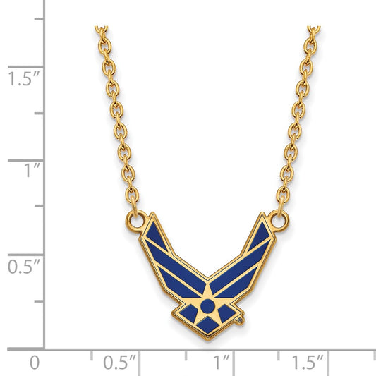 Sterling Silver Gold-plated LogoArt U.S. Air Force Large Enameled Pendant 18 inch Necklace GP015USAF-18
