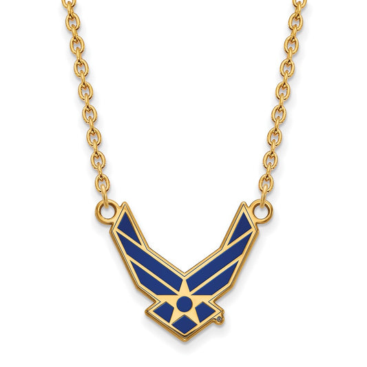 Sterling Silver Gold-plated LogoArt U.S. Air Force Large Enameled Pendant 18 inch Necklace GP015USAF-18