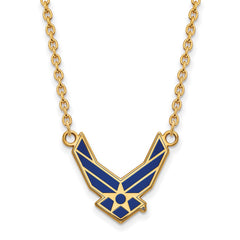 Sterling Silver Gold-plated LogoArt U.S. Air Force Large Enameled Pendant 18 inch Necklace GP015USAF-18