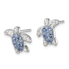 IE-016 Sterling Silver Rhodium-plated Polished Blue and White Crystal Turtle Post Earrings