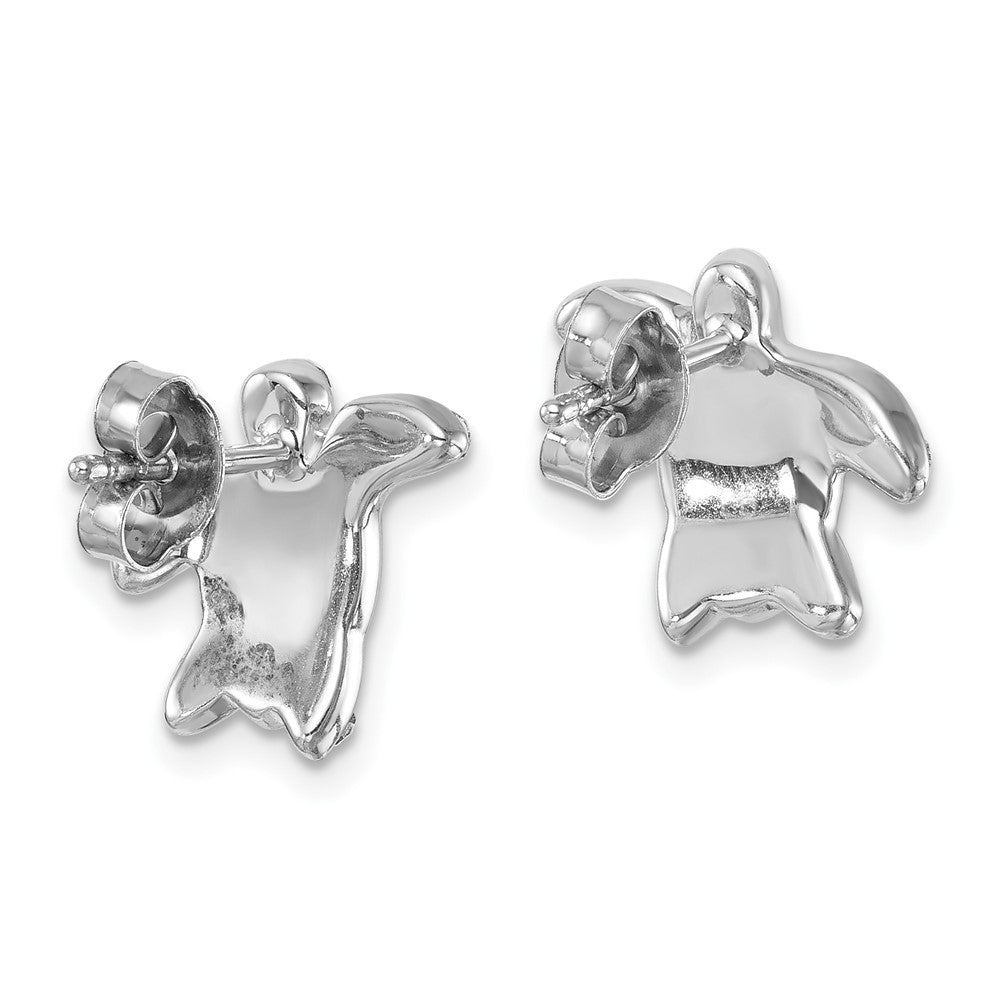 IE-016 Sterling Silver Rhodium-plated Polished Blue and White Crystal Turtle Post Earrings