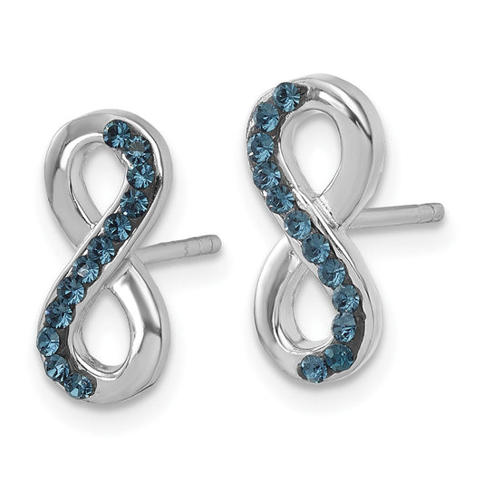 IE-118 Sterling Silver Rhodium-Plated Polished Blue Crystal Eternity Post Earrings