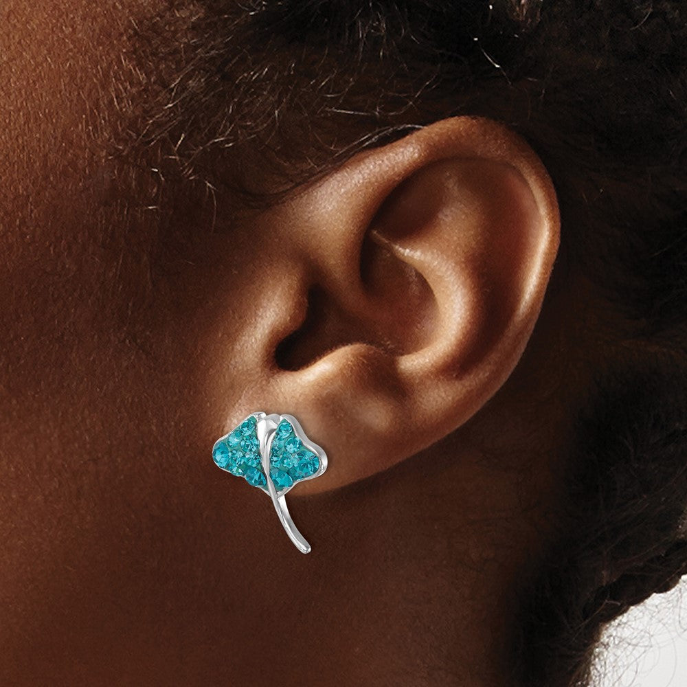 IE-183 Sterling Silver Rhodium-plated Polished Blue Crystal Sting Ray Post Earring
