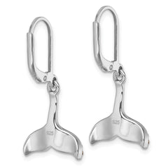 IE-184 Sterling Silver Rhodium-Plated Polished Blue and White Crystal Whale Tail Dangle Leverback Earrings