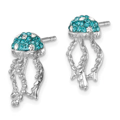 IE-185 Sterling Silver Rhodium-plated Polished Blue and White Crystal Jellyfish Post Earrings