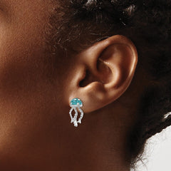 IE-185 Sterling Silver Rhodium-plated Polished Blue and White Crystal Jellyfish Post Earrings