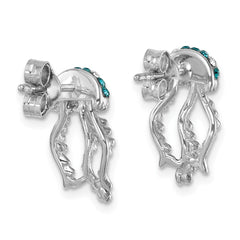 IE-185 Sterling Silver Rhodium-plated Polished Blue and White Crystal Jellyfish Post Earrings
