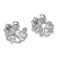 IE-186 Sterling Silver Rhodium-plated Polished Blue and White Crystal Octopus Post Earrings