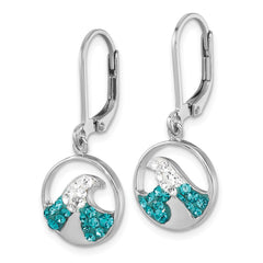 IE-188 Sterling Silver Rhodium-Plated Polished Crystal Whitecap Wave Dangle Leverback Earrings