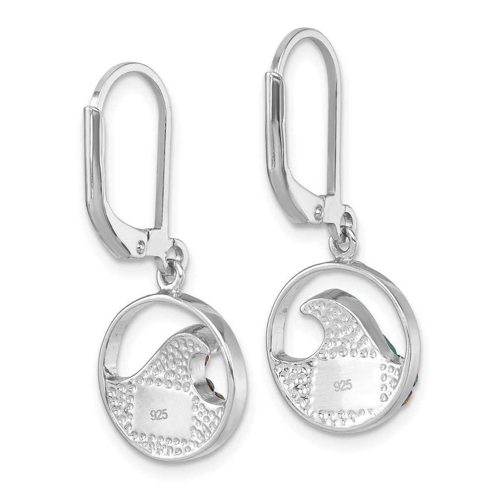 IE-188 Sterling Silver Rhodium-Plated Polished Crystal Whitecap Wave Dangle Leverback Earrings