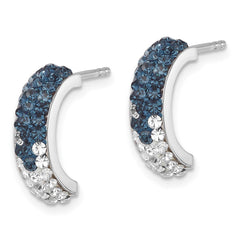 IE-191 Sterling Silver Rhodium-Plated Polished Blue and White Crystal J-Hoop Earrings