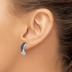IE-191 Sterling Silver Rhodium-Plated Polished Blue and White Crystal J-Hoop Earrings