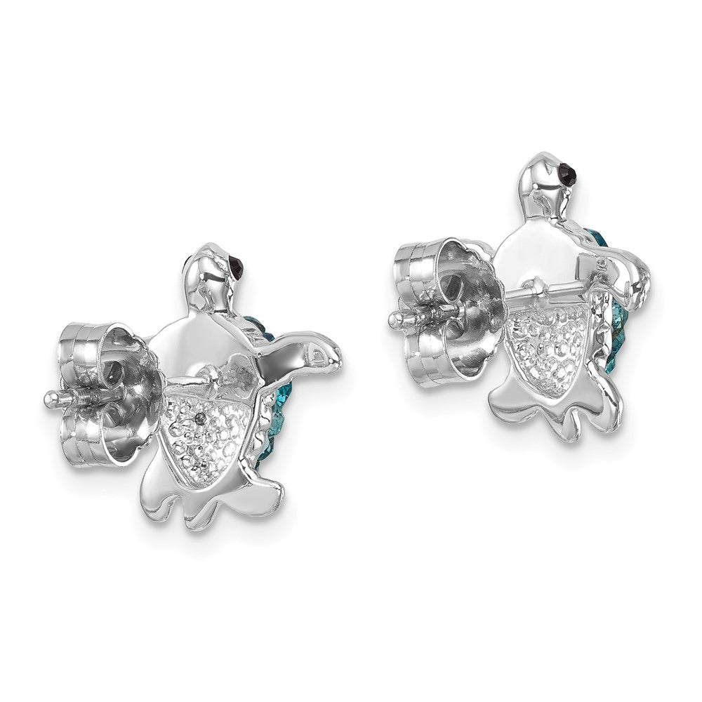 IE-201 Sterling Silver Rhodium-plated Polished Blue Crystal Turtle Post Earrings