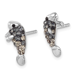 IE-212 Sterling Silver Rhodium-plated Polished Grey Crystal Manatee Post Earrings