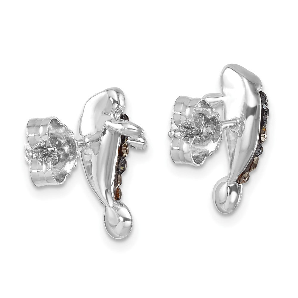 IE-212 Sterling Silver Rhodium-plated Polished Grey Crystal Manatee Post Earrings