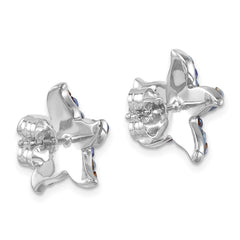 IE-316 Sterling Silver Rhodium-plated Polished Blue Crystal Starfish Post Earrings