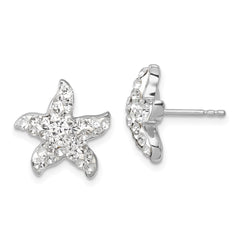 IE-316W Sterling Silver Rhodium-plated Polished White Crystal Starfish Post Earrings