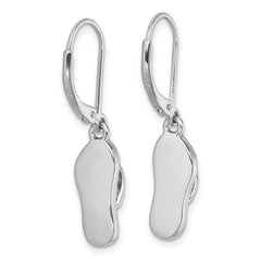 IE-971 Sterling Silver Rhodium-plated Polished Blue and White Crystal Flip Flop Dangle Leverback Earrings