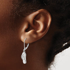 IE-971W Sterling Silver Rhodium-plated Polished White Crystal Flip Flop Dangle Leverback Earrings
