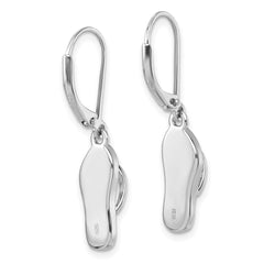 IE-971W Sterling Silver Rhodium-plated Polished White Crystal Flip Flop Dangle Leverback Earrings