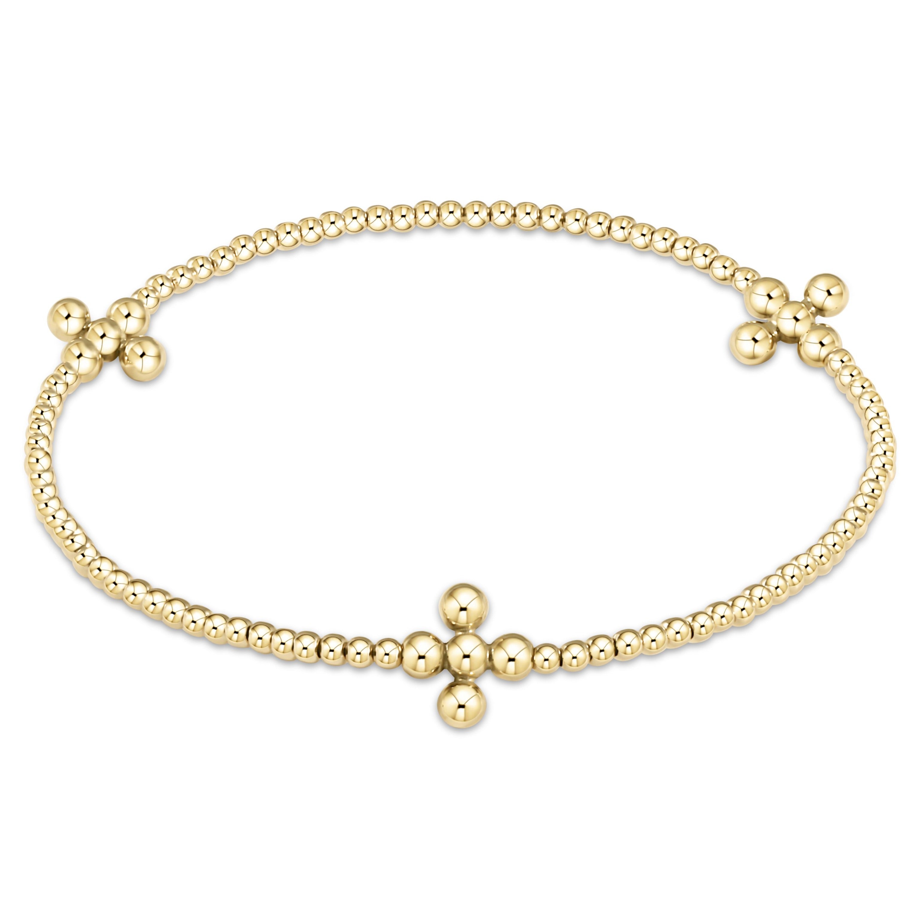 Enewton Signature Cross Gold Pattern 2mm Bead Bracelet - Classic Beaded Signature Cross Gold - 3mm Bead Gold BSCGP2CLSCG3