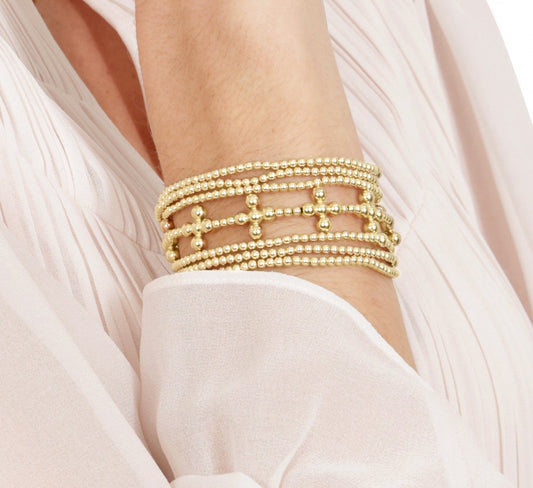 Enewton Signature Cross Sincerity Pattern 2.5mm Bead Bracelet - Classic Beaded Signature Cross Gold - 4mm Bead Gold BSCSINP25CLSCG4