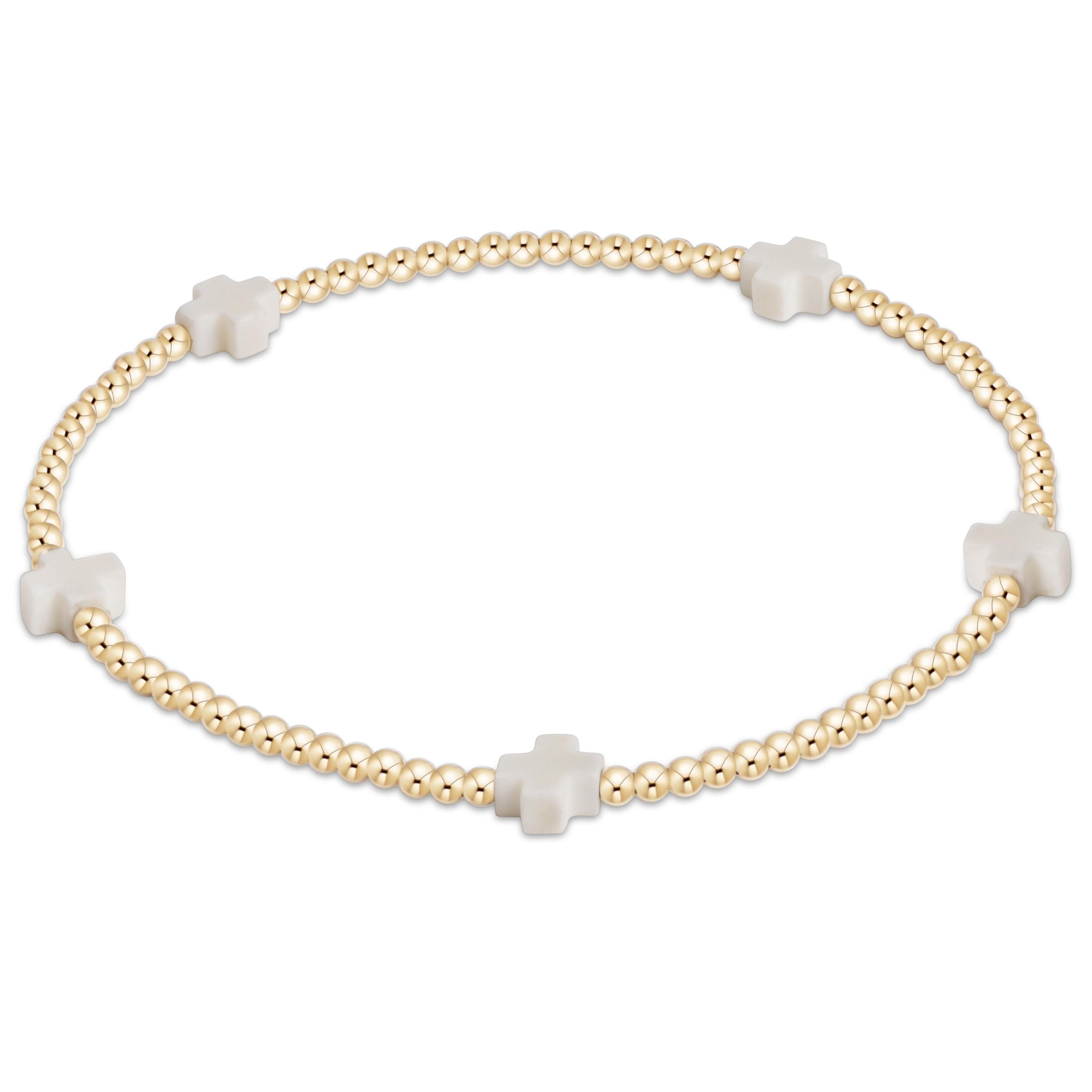Enewton Signature Cross Small Gold Pattern 2mm Bead Bracelet BSCSMGP2OW