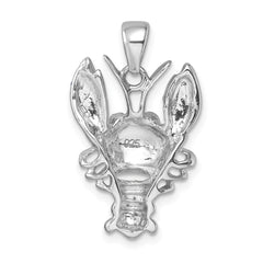 Sterling Silver Rhodium-plated Polished Blue Crystal Lobster Pendant IP-004B