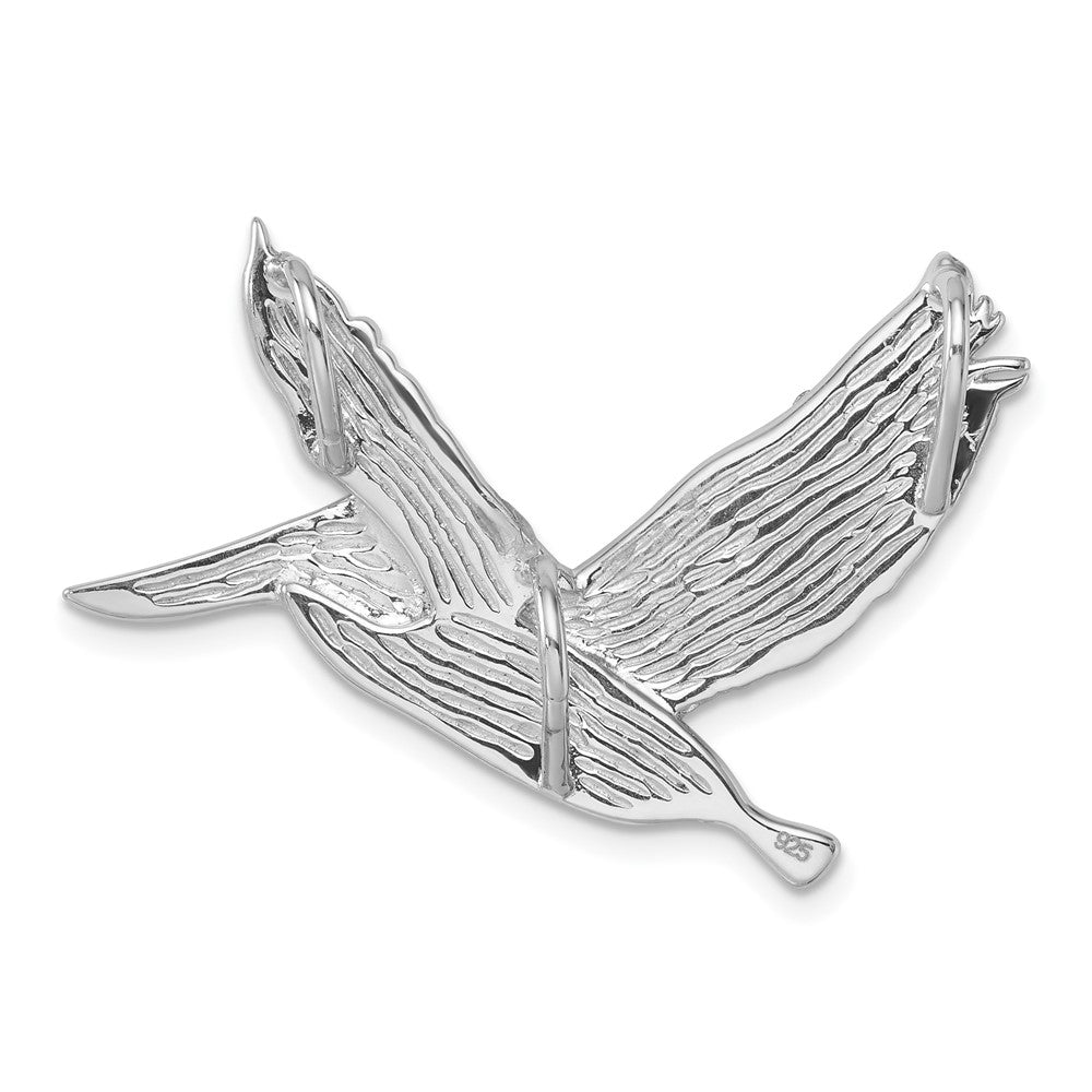 Sterling Silver Rhodium-plated Polished Orange Crystal Pelican Pendant IP-007