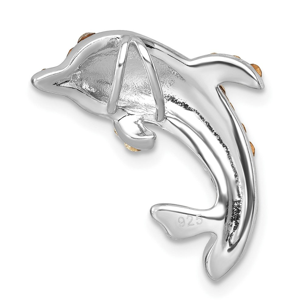 Sterling Silver Rhodium-Plated Polished Gray and White Crystal Dolphin Chain Slide IP-018
