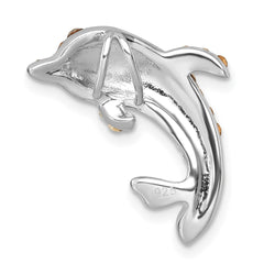 Sterling Silver Rhodium-Plated Polished Gray and White Crystal Dolphin Chain Slide IP-018