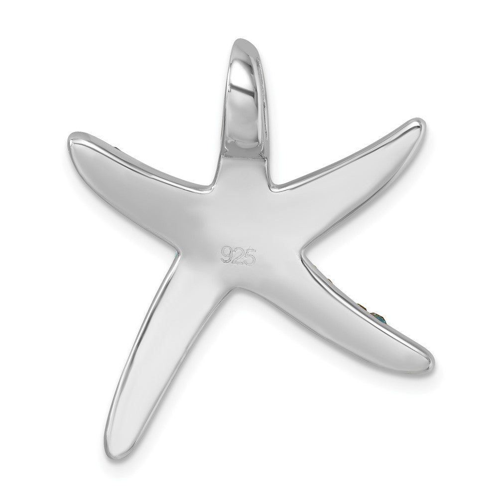 Sterling Silver Rhodium-plated Polished Blue Crystal Star Fish Chain Slide IP-020