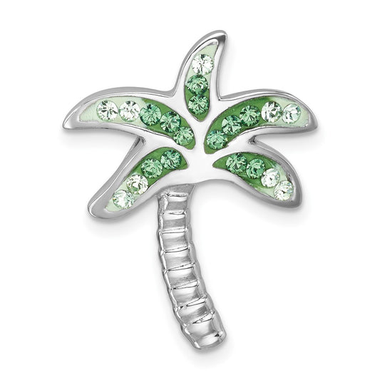 Sterling Silver Rhodium-Plated Polished Green Crystal Palm Tree Chain Slide IP-122
