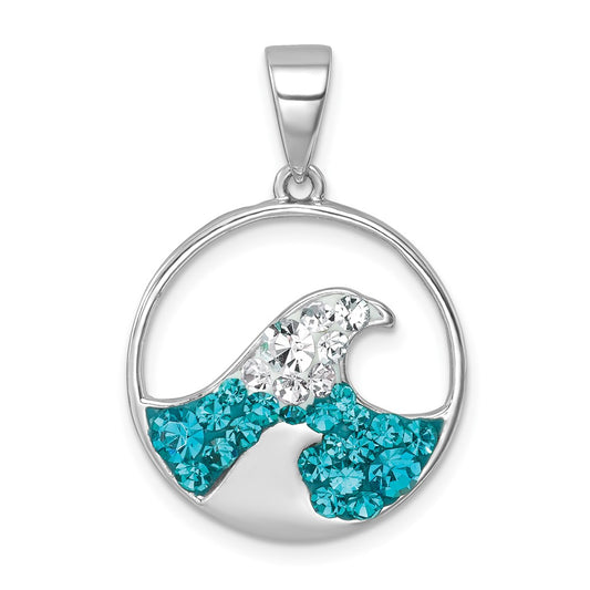 Sterling Silver Rhodium-Plated Polished Crystal Wave Whitecap Pendant IP-178