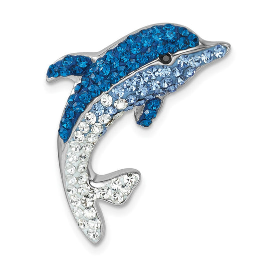 Sterling Silver Rhodium-Plated Large Crystal Dolphin Slide IP-526