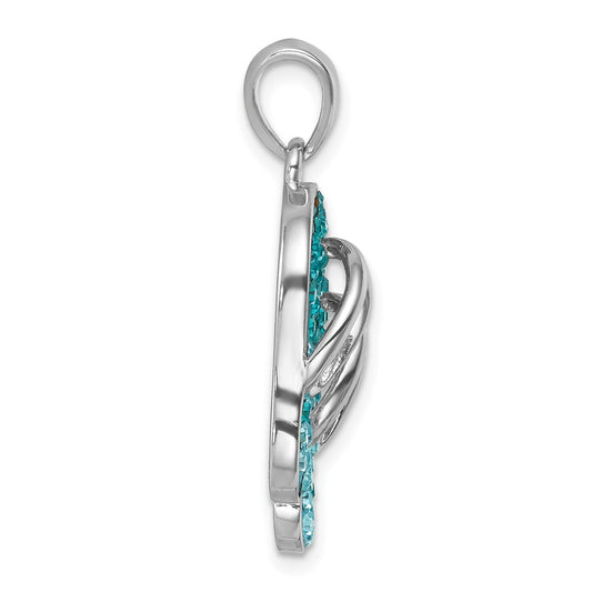 Sterling Silver Rhodium-plated Polished Crystal Double Flip Flop Pendant IP-625