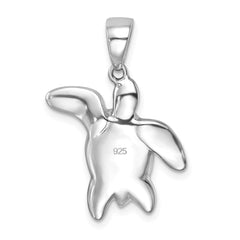Sterling Silver Rhodium-plated Polished Blue and White Crystal Turtle Pendant IP-667