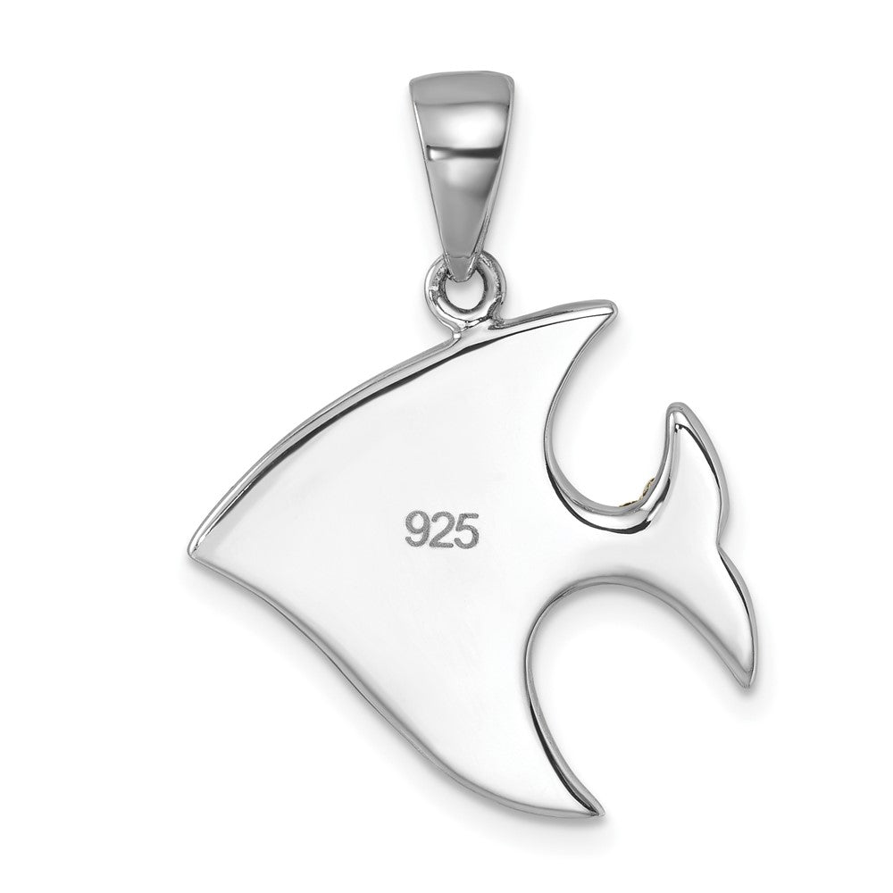Sterling Silver Rhodium-plated Polished Blue and White Crystal Angel Fish Pendant IP-671