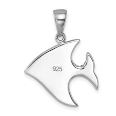 Sterling Silver Rhodium-plated Polished Blue and White Crystal Angel Fish Pendant IP-671