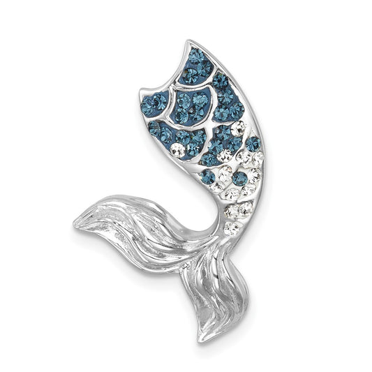 Sterling Silver Rhodium-Plated Polished Crystal Mermaid Tail Chain Slide IP-801