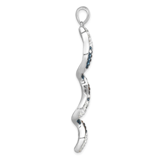 Sterling Silver Rhodium-Plated Polished Long Crystal Twirl Wave Pendant IP-811