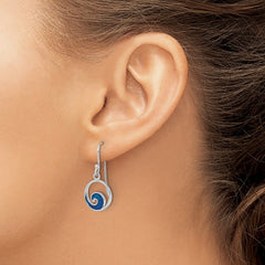 LE-002 Sterling Silver Rhodium-plated Enameled Wave Dangle Earring