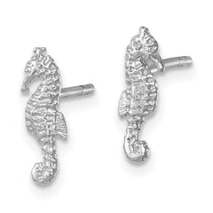 LE-008 Sterling Silver Rhodium-plated Polished Seahorse Post Earring
