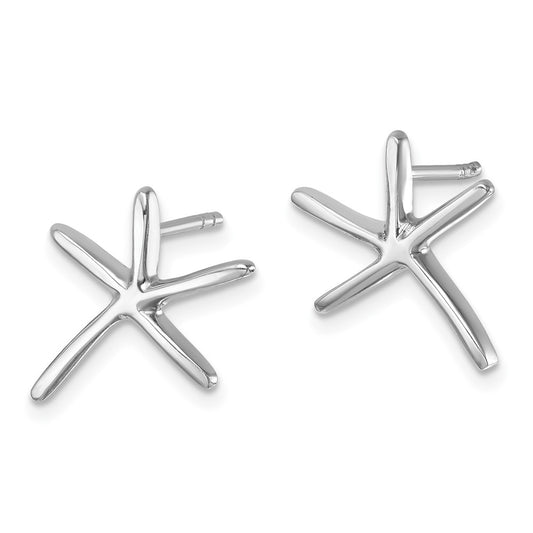LE-016 Sterling Silver Rhodium-plated Polished Starfish Post Earring
