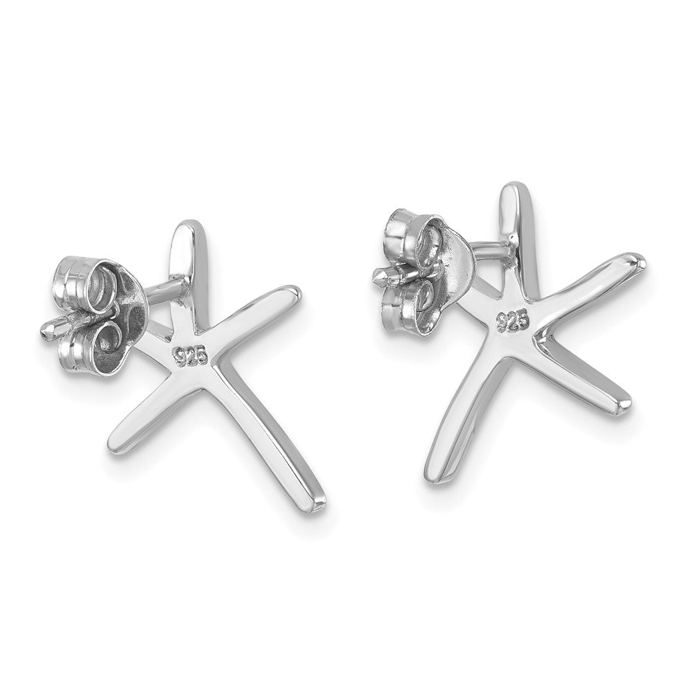 LE-016 Sterling Silver Rhodium-plated Polished Starfish Post Earring