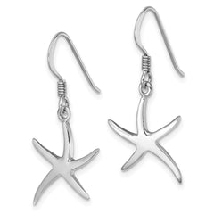 LE-022 Sterling Silver Rhodium-plated Polished Starfish Dangle Earring