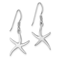 LE-022 Sterling Silver Rhodium-plated Polished Starfish Dangle Earring