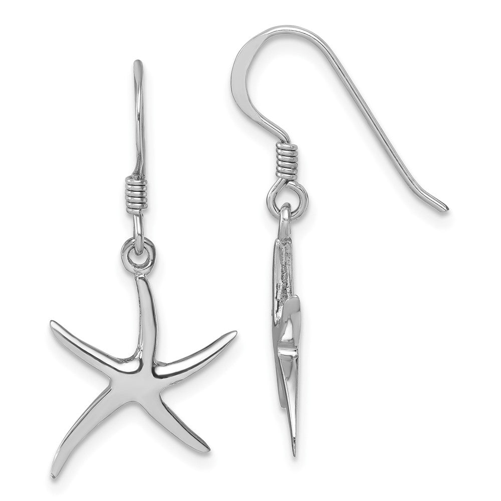 LE-022 Sterling Silver Rhodium-plated Polished Starfish Dangle Earring