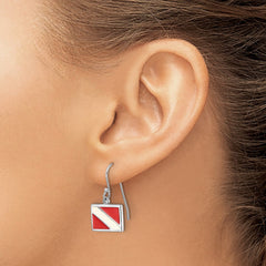 LE-033 Sterling Silver Rhodium-plated Polished Enameled Dive Flag Dangle Earring
