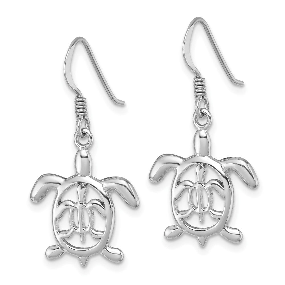 LE-054 Sterling Silver Rhodium-plated Cut Out Mother and Baby Turtle Dangle Earring